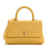 Caviar Chevron Quilted Mini Coco Handle Flap Yellow