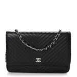 Caviar Chevron Quilted Wallet On Chain WOC Black - Image 12