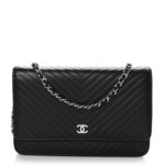 Caviar Chevron Quilted Wallet On Chain WOC Black