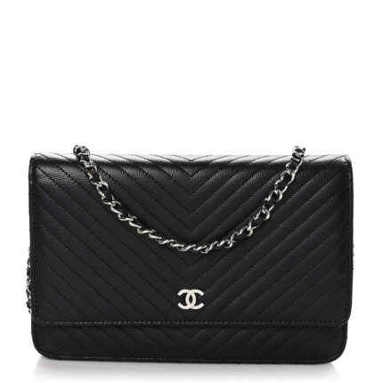 Caviar Chevron Quilted Wallet On Chain WOC Black