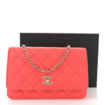 Caviar Quilted Bow Wallet On Chain WOC Orange - Image 10