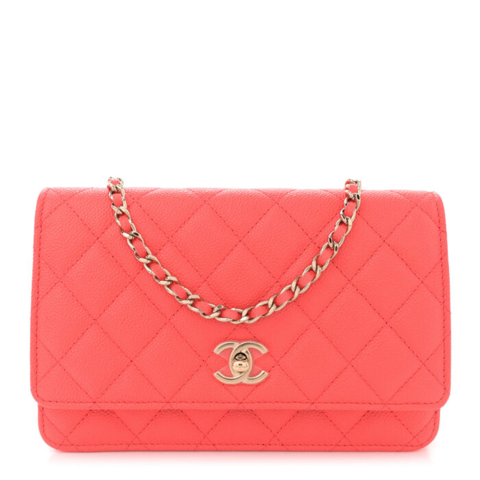 Caviar Quilted Bow Wallet On Chain WOC Orange - Image 1