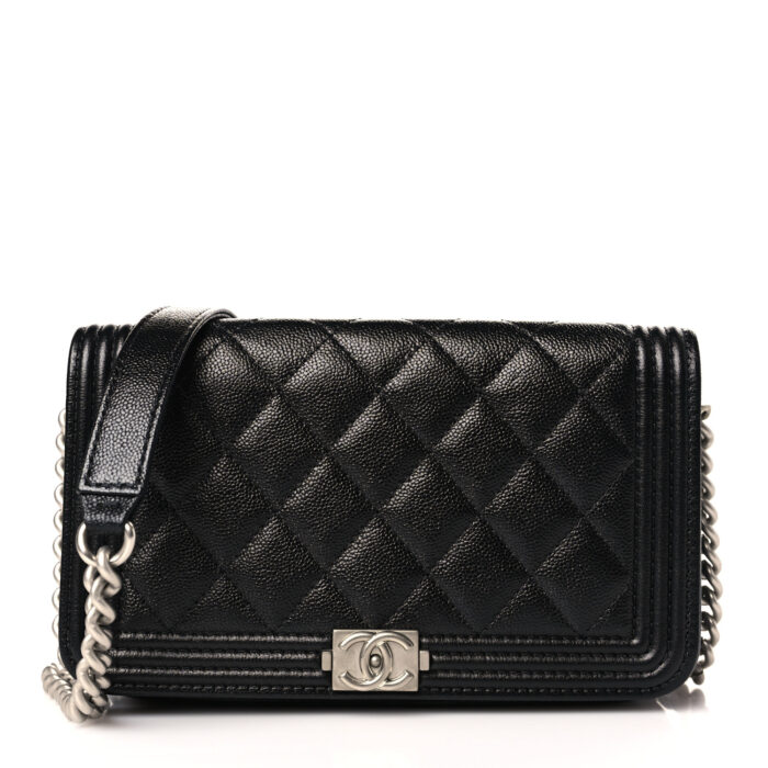Caviar Quilted Boy Phone Holder Wallet On Chain Black - Image 1