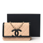 Caviar Quilted CC Filigree Wallet On Chain WOC Beige Black - Image 6