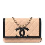 Caviar Quilted CC Filigree Wallet On Chain WOC Beige Black
