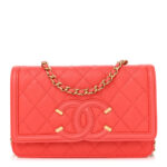Caviar Quilted CC Filigree Wallet On Chain WOC Coral - Image 12