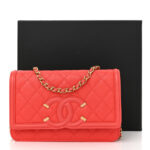 Caviar Quilted CC Filigree Wallet On Chain WOC Coral - Image 11