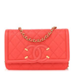 Caviar Quilted CC Filigree Wallet On Chain WOC Coral