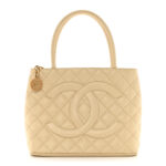 Caviar Quilted Medallion Tote Light Beige