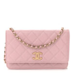 Caviar Quilted Studded CC Wallet on Chain WOC Light Pink - Image 12