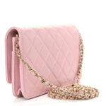 Caviar Quilted Studded CC Wallet on Chain WOC Light Pink - Image 13