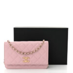 Caviar Quilted Studded CC Wallet on Chain WOC Light Pink - Image 11