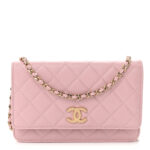 Caviar Quilted Studded CC Wallet on Chain WOC Light Pink