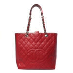 Caviar Quilted Vertical Grand Shopping Tote GST Red