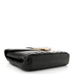 Cracked Shiny Calfskin Matelasse Chevron Monogram Medium College Bag Black - Image 4