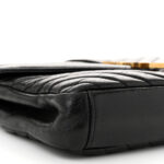 Cracked Shiny Calfskin Matelasse Chevron Monogram Medium College Bag Black - Image 8