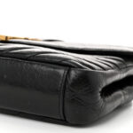 Cracked Shiny Calfskin Matelasse Chevron Monogram Medium College Bag Black - Image 9