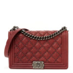 Crumpled Lambskin New Medium Studded Boy Flap Red - Image 3