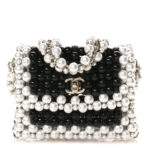 Crystal Pearl Beaded Mini Rectangular Flap Black White - Image 8