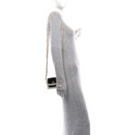 Crystal Pearl Beaded Mini Rectangular Flap Black White - Image 2