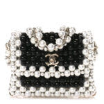 Crystal Pearl Beaded Mini Rectangular Flap Black White