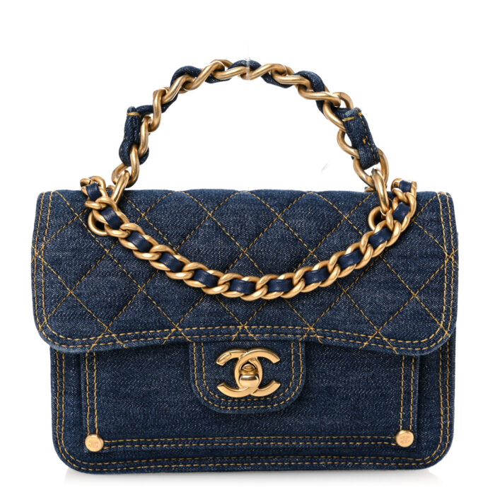 Denim Quilted Double You Mini Flap Blue - Image 1