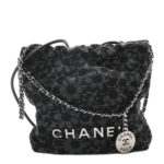 Denim Quilted Floral Print Mini Chanel 22 Black Grey - Image 10