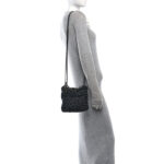 Denim Quilted Floral Print Mini Chanel 22 Black Grey - Image 2