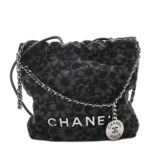 Denim Quilted Floral Print Mini Chanel 22 Black Grey