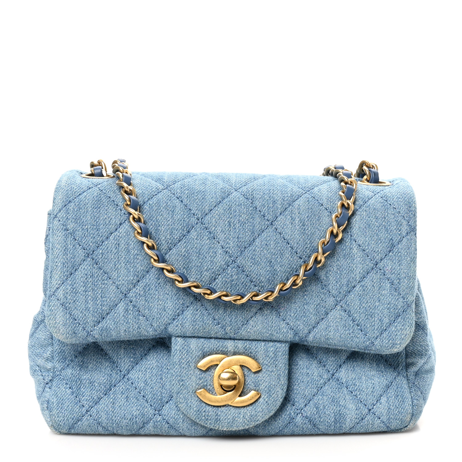 Denim Quilted Mini Pearl Crush Flap Blue11 Denim Quilted Mini Pearl Crush Flap Blue - Image 1