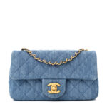 Denim Quilted Mini Pearl Crush Rectangular Flap Blue - Image 10