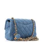 Denim Quilted Mini Pearl Crush Rectangular Flap Blue - Image 11