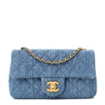 Denim Quilted Mini Pearl Crush Rectangular Flap Blue