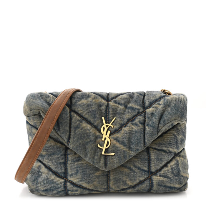 Denim Quilted Toy Loulou Puffer Monogram Chain Satchel Blue Cinnamon - Image 1
