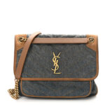 Denim Suede Monogram Medium Niki Chain Satchel Blue Cinnamon