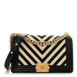 Fabric Chevron Braided Medium Boy Flap Black White