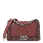 Glazed Calfskin Quilted Medium Boy Chained Flap Bordeaux - Image 11