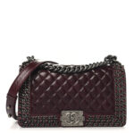 Glazed Calfskin Quilted Medium Boy Chained Flap Bordeaux - Image 10