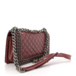 Glazed Calfskin Quilted Medium Boy Chained Flap Bordeaux - Image 12