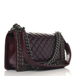 Glazed Calfskin Quilted Medium Boy Chained Flap Bordeaux - Image 11