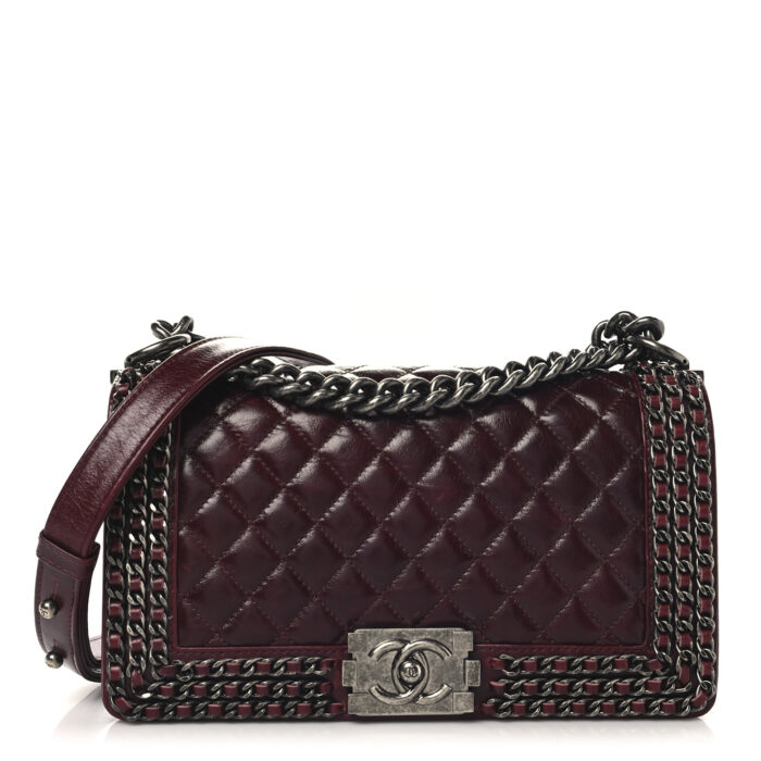 Glazed Calfskin Quilted Medium Boy Chained Flap Bordeaux - Image 1