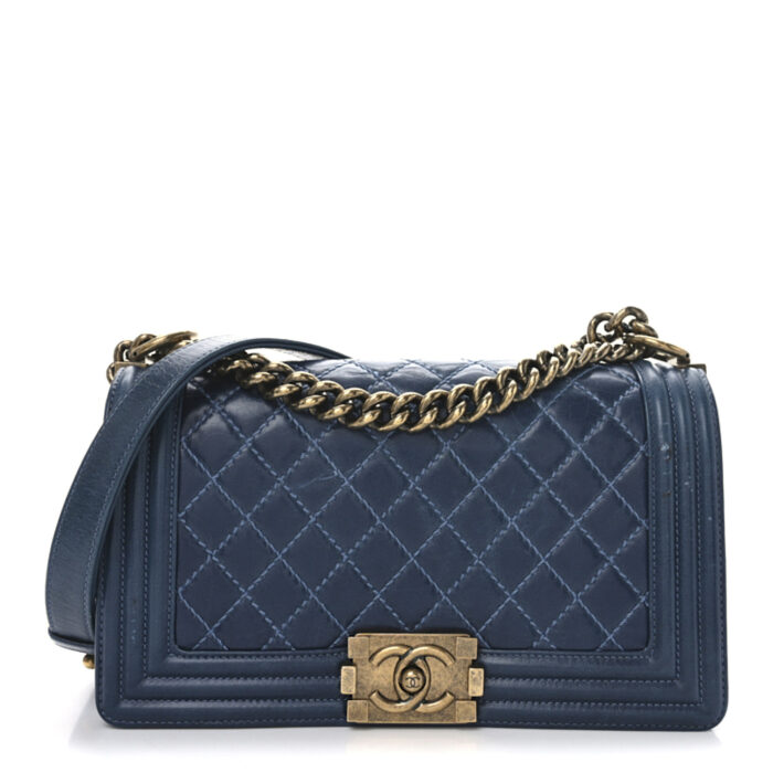 Glazed Calfskin Quilted Medium Boy Flap Blue - Image 1
