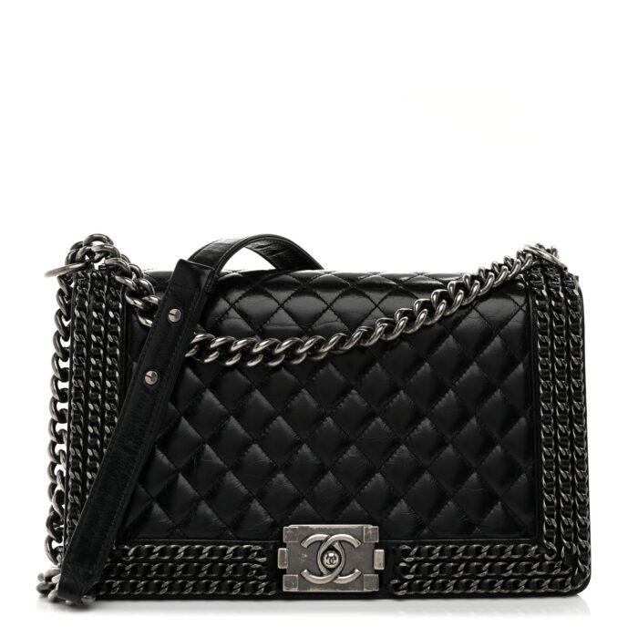 Glazed Calfskin Quilted New Medium Boy Chained Flap Black - Image 1