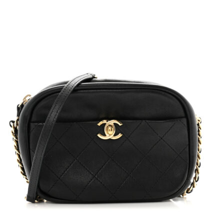 Goatskin Quilted Small Casual Trip Camera Case Black