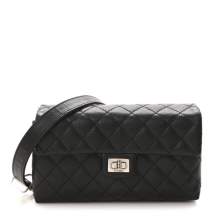 Grained Calfskin Quilted 2.55 Reissue Flap Belt Bag Clutch Black