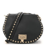 Grained Calfskin Rockstud Saddle Bag Black - Image 4