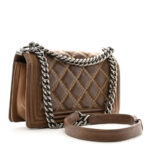 Iridescent Calfskin Embellished Double Stitch Medium Boy Flap Light Brown - Image 2