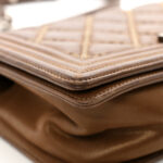 Iridescent Calfskin Embellished Double Stitch Medium Boy Flap Light Brown - Image 12