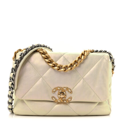 Iridescent Calfskin Quilted Medium Chanel 19 Flap White
