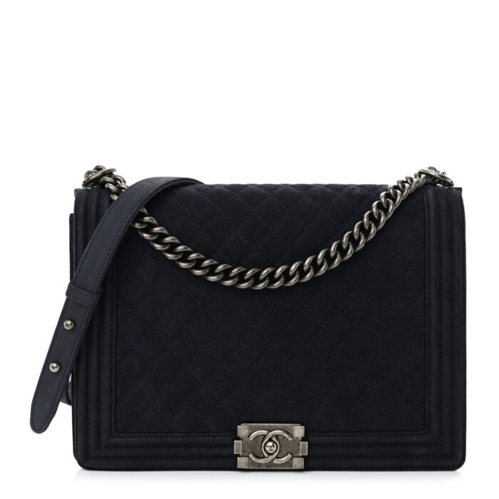 Iridescent Caviar Quilted Large Boy Flap Navy Blue - Image 1